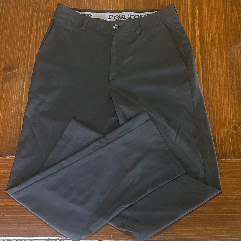 PGA TOUR Men's Black Flat-Front Performance Chinos